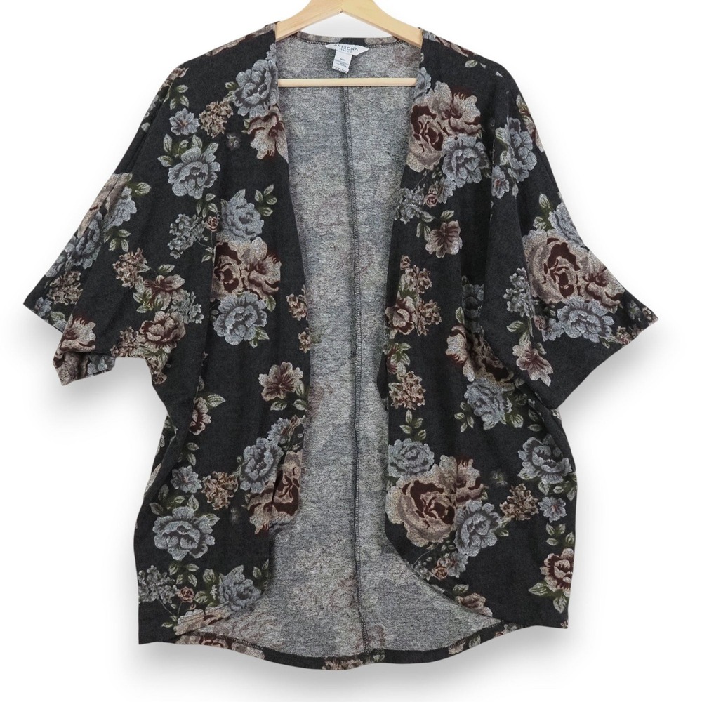 Womens Dark Floral Kimono M/L Open Front Boho Cardigan Drape Cottagecore  Cozy
